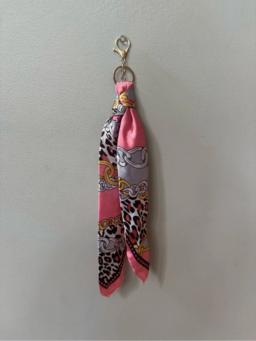 Pink Chain & Leopard Print Scarf Keychain or Bag Charm